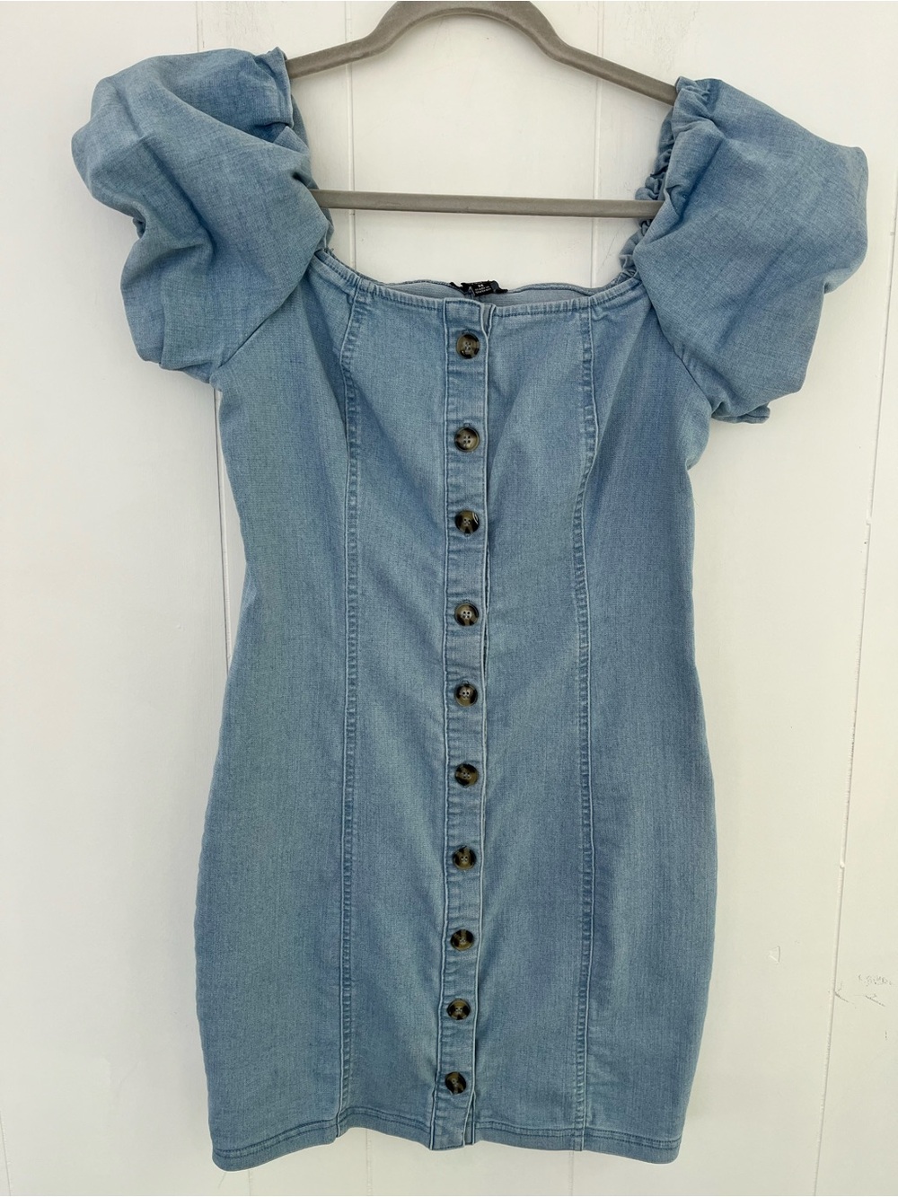 Blashe Chambray Light Blue Button-Front Puff Sleeve Denim Dress Size Medium